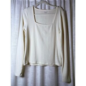 American Eagle Pointelle Square Neck Top XL Cream Soft Dainty Girly NEW